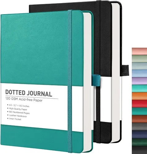 Vista 66 de RETTACY Lined Journal Notebook, 192 Numbered Pages per Pack, 5.7'' x 8.3'' 2-Pack, Leather Hardcover, 100 GSM Thick Paper, for Men & Women, Negro
