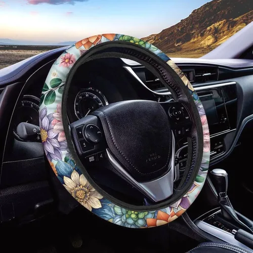 Vista 26 de FOR U DESIGNS Funda de volante con estampado de alpaca, antideslizante, suave, ajuste universal, protector de volante de automóvil de 15 pulgadas