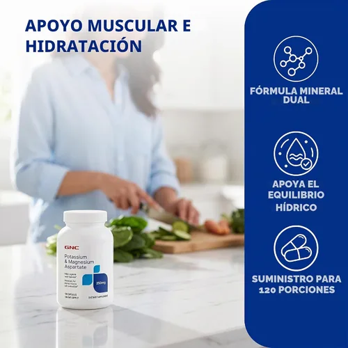 Vista 3 de GNC Suplemento de aspartato de potasio y magnesio de 250 mg, ayuda a regular el equilibrio hídrico, 120 porciones