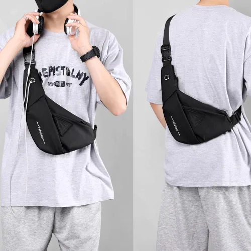 Vista 2 de Chiantera - Bolso cruzado pequeño para hombre, mochila de hombro casual para senderismo, viajes, correr, mochila de pecho (negro), Negro