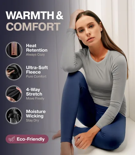 Vista 2 de Thermajane Camisetas térmicas de manga larga para mujer, para clima frío, ropa interior o capa base térmica