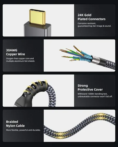 Vista 5 de Maxonar [1 pie] Cable Thunderbolt 4, cable Thunderbolt corto de 40 Gbps con carga de 240 W y 8K/5K @60 Hz compatible con Thunderbolt 4/3, USB 4