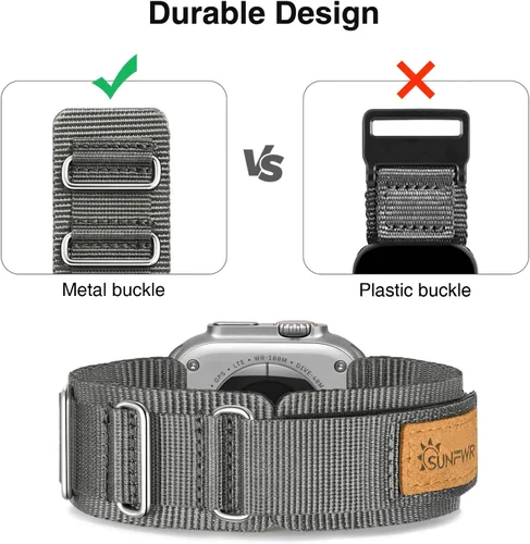 Vista 4 de Paquete de la resistente correa de nailon con velcro para Apple Watch (gris/negro)
