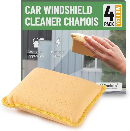 Vista 10 de Evelots Rebeco limpiador de parabrisas de automóvil, paquete de 2, esponja antiempañador de vidrio de ventana, color amarillo