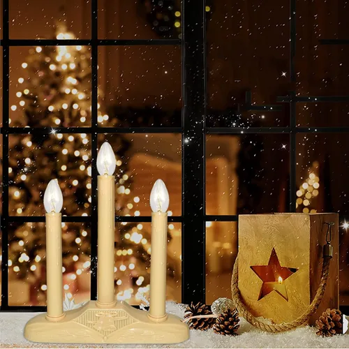 Vista 5 de Abeja Velas de Ventana de Navidad de 3 Luces, Lámpara de Vela de Ventana Eléctrica, Lámpara de Vela de Navidad con Enchufe y 4 Bombillas C7