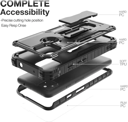 Vista 4 de FITO Funda para Google Pixel 5A, funda resistente a prueba de golpes de doble capa con protector de pantalla, soporte integrado (negro)