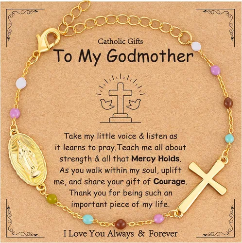 Vista 7 de Pulsera de cruz católica de la Virgen María para niñas y mujeres, pulsera de cuentas de rosario, primera comunión, confirmación, bautismo, madrina
