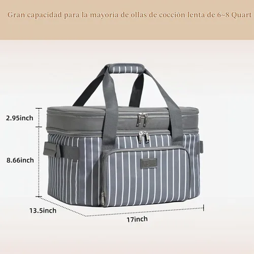 Vista 2 de Fun Elements - Bolsa de transporte de doble capa para olla de cocción lenta CrockPot ovalada de 6 a 8 cuartos de galón, bolsa de viaje aislada