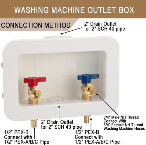 Vista 3 de [1 unidad] Lingmfg Caja de salida para lavadora PEX-B crimpado con drenaje central de 2 pulgadas, crimpado PEX-B de 1/2 pulgada, conexión mangueras