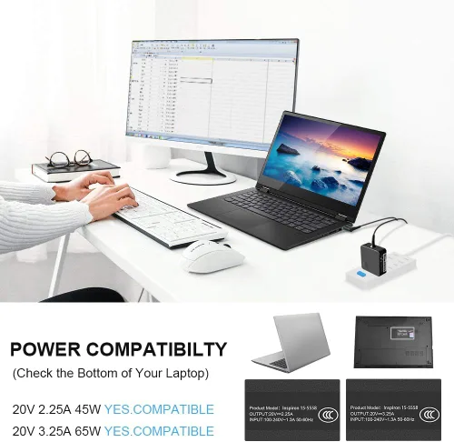 Vista 6 de Cargador compatible con computadora portátil Lenovo 65W 45W Adaptador de CA de punta redonda