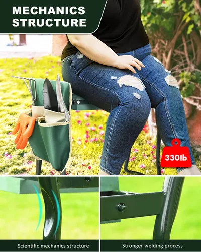 Vista 5 de Banco de Jardín KVR para Arrodillarse y Sentarse, Arrodillador y Asiento Plegable de Jardín Resistente, Ideas de Regalos de Jardinería para Mujeres