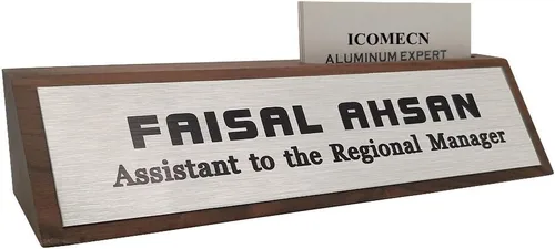 Vista 2 de Placa de identificación personalizada para escritorio de negocios con tarjetero, soporte de placa de identificación de escritorio personalizado