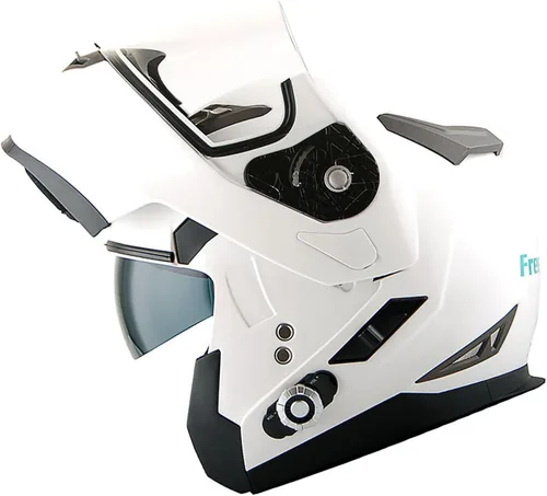 Vista 8 de Martian Casco Bluetooth para motocicleta, modular, abatible, cara completa, doble visera, auriculares de intercomunicación Bluetooth integrados