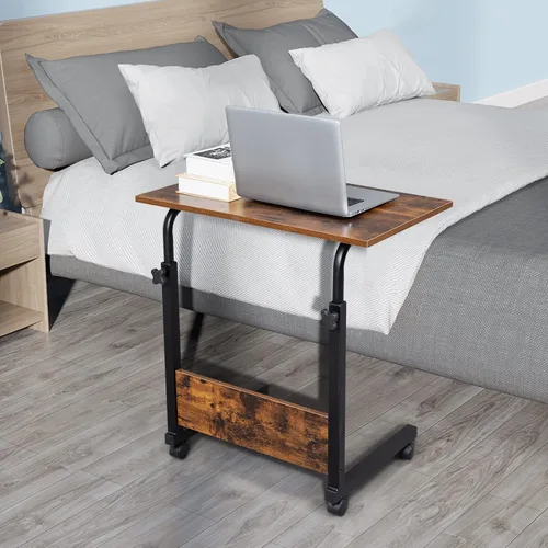 Vista 9 de Mesa auxiliar de sofá con ruedas, escritorio extraíble para computadora portátil, mesa de café con ruedas ajustable en altura, escritorio auxiliar