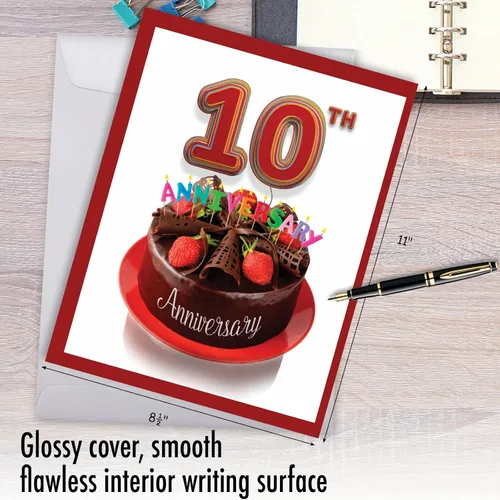 Vista 3 de The Best Card Company - Tarjeta jumbo del 10º aniversario con sobre (8.5 x 11 pulgadas) - Felicitaciones grandes por 10 años de matrimonio - Gran