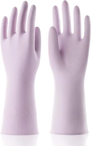 Vista 8 de COOLJOB 3 pares de guantes coloridos para el hogar con forro de algodón y agarre antideslizante, resistentes al agua, guantes de goma reutilizables