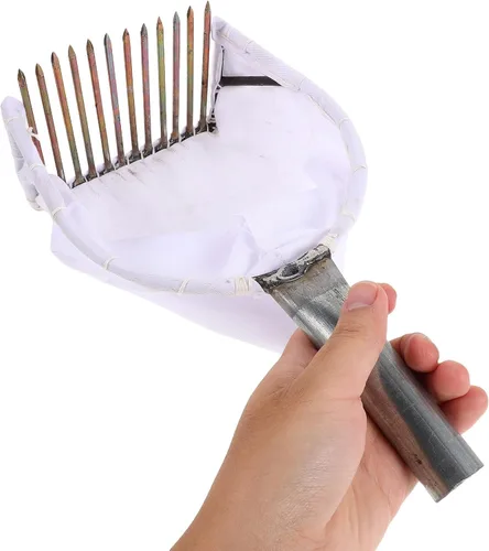 Vista 5 de Peine de recolección de bayas, herramienta de cosecha portátil, mango ergonómico, pala de bayas con bolsa, recogedor de rastrillo para arándano
