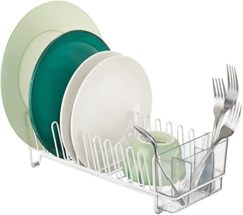 Vista 6 de mDesign Bandeja de platos – Práctico escurridor para fregadero – Gran escurridor – Hasta 12 platos y cubiertos – Bronce Ámbar/Bronce