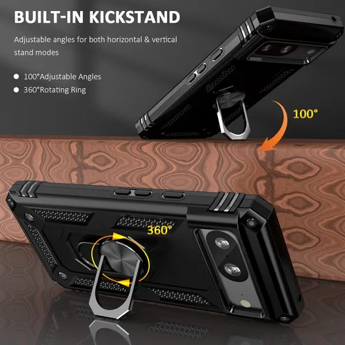 Vista 3 de ADDIT Pixel 8 - Funda para Google Pixel 8, con anillo de soporte, soporte ajustable, grado militar, protección resistente, a prueba de golpes