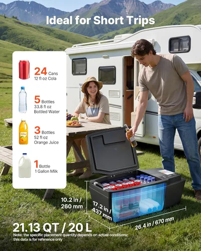 Vista 5 de VEVOR Refrigerador de 12 voltios, refrigerador de coche de 21.1 QT/20L para Tesla Model 3, compresor eléctrico portátil con control de aplicación