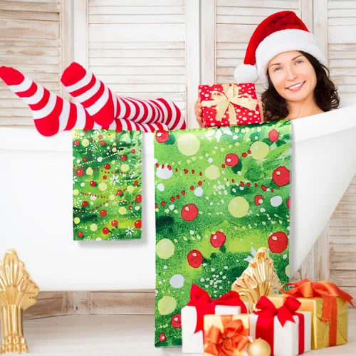 Vista 4 de Preboun Juego de 3 toallas de baño de árboles de Navidad, toallas de mano ligeras de Navidad, toallas de baño de árbol verde de invierno, toallas