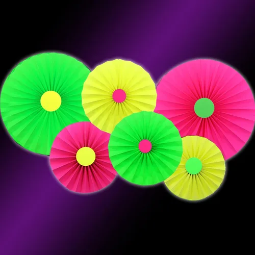 Vista 14 de Guirnalda de Papel Neón de 110 pies, Serpentinas Neón, Estrella Perforada, Decoraciones Neón de Luz Negra que Brillan para Fiestas, Reactivas a UV