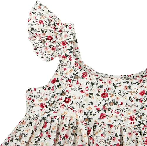 Vista 5 de Ropa de bebé para niñas, 3 piezas, tops florales, vestidos, pantalones cortos, diadema