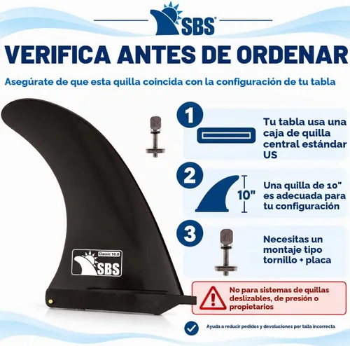 Vista 7 de SBS - Aleta central de 10 pulgadas para longboard, tabla de surf y SUP, caja de aletas central estándar, incluye tornillo y placa de aleta sin