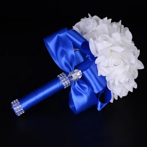 Vista 2 de Ramilletes de boda para novia en blanco, ramo de boda para dama de honor, ramos para dama de honor con flores para decoración de boda (Azul+Blanco)