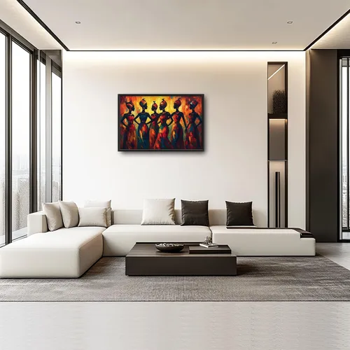 Vista 4 de Arte de pared grande para sala de estar, lienzo africano, decoración de pared, imágenes tribales afroamericanas, siluetas de mujeres, pinturas
