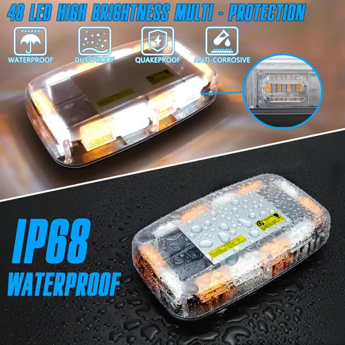 Vista 6 de Luz estroboscópica magnética de 48 LED, control remoto inalámbrico recargable, 17 modos de luz de baliza de techo, luces de seguridad