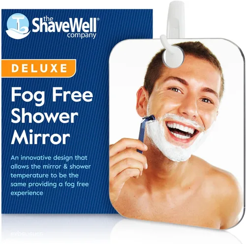 Vista 2 de Shave Well - Espejo de ducha con gancho adhesivo antivaho y espejo de ducha de succión de pared de viaje para hombres y mujeres, portátil, de mano