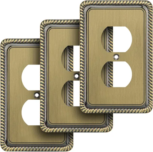 Vista 32 de Henne Bery Rope Edge - Placa decorativa de pared para interruptor (placa lisa, 2 unidades, bronce antiguo)