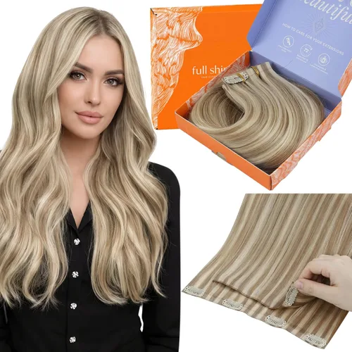Vista 10 de Full Shine - Extensiones de cabello sin costuras con clip, color marrón oscuro
