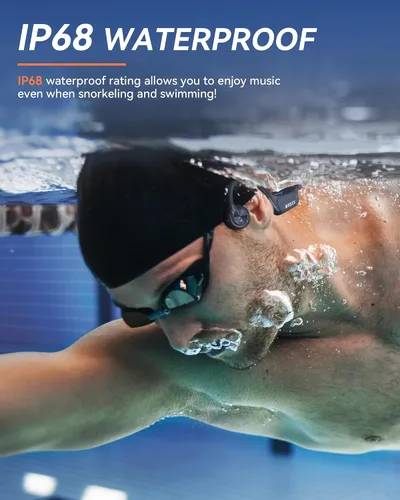 Vista 6 de Voistek Auriculares de conducción ósea inalámbricos Bluetooth, auriculares de conducción ósea ajustables con reproductor de MP3 de 32 GB e Azul