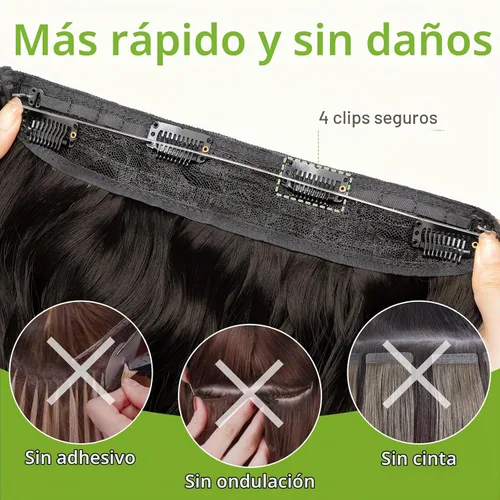 Vista 4 de KooKaStyle Extensiones de cabello de alambre invisible con diadema transparente, tamaño ajustable, 4 clips de seguridad, largo, ondulado, alambre