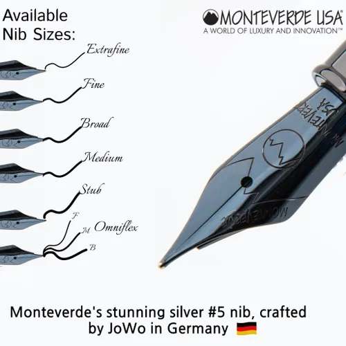 Vista 3 de Monteverde Innova Formula M - Pluma estilográfica, negra, punta media, con revestimiento PVD premium, recargable, punta de acero inoxidable JoWo