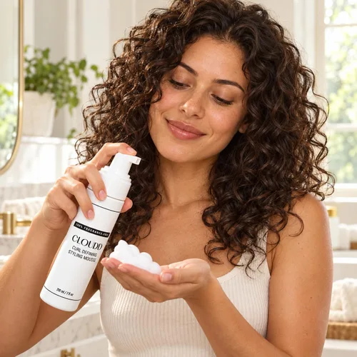 Vista 6 de CLOUDD Mousse para peinar rizos sin fragancia, 100% libre de fragancia y sin aceite esencial, sin perfume, sin aerosol