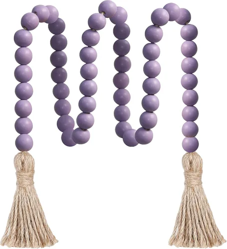 Vista 10 de Meplait - Guirnalda de cuentas de madera de 39 pulgadas estilo granja con borlas, cuentas versátiles de oración estilo boho chic para colgar