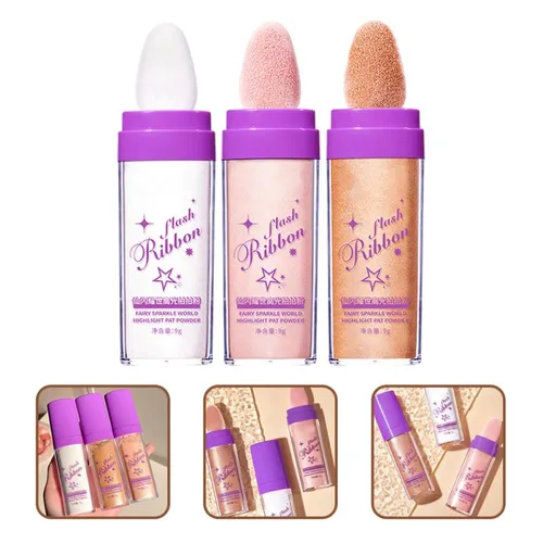 Vista 8 de FOMIYES 3 unidades de polvo iluminador para rostro, cuerpo y cabello, polvo brillante de palmaditas rosa perla y marrón dorado para tonos de piel