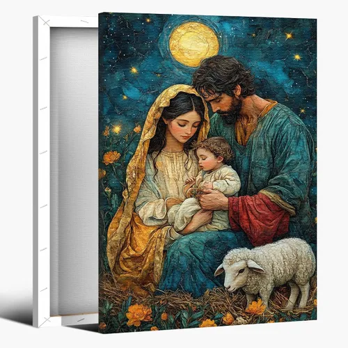 Vista 31 de Arte de pared en lienzo de Jesús y Cordero, Arte de pared en lienzo de Jesús abrazando a un cordero fangoso, Arte de pared cristiano para decoración