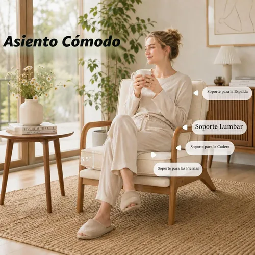 Vista 3 de Karl home Silla de lectura Mid-Century Modern Accent color beige Lino Beige