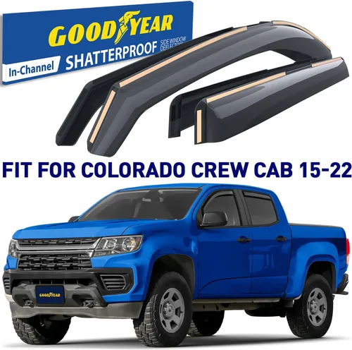 Vista 2 de Goodyear Deflectores de ventana inastillables en el canal para camiones Chevrolet (Chevy) Colorado/GMC Canyon 2015-2022 Crew Cab, protectores contra