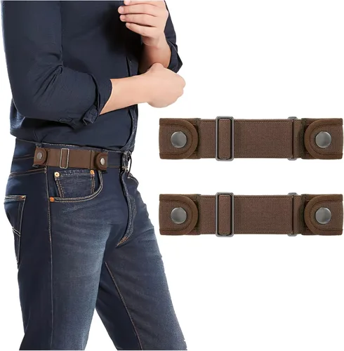 Vista 16 de Paquete de 2 cinturones sin hebilla para hombres y mujeres, cinturón lateral elástico ajustable invisible que se adapta a bucles de 1.5 pulgadas