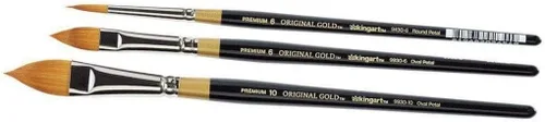 Vista 3 de KINGART Premium Original Gold Juego de 3 pinceles florales, pelo sintético dorado Taklon para acrílico, acuarela y aceite, mango corto, 9930-6, 10