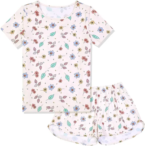 Vista 10 de QPANCY Pijamas de verano para niñas, conjuntos de pijamas de manga corta para dormir de verano