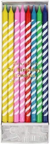 Vista 2 de Meri Meri 45-1797 Bright Stripe Party Candles, 24 velas en 6 estilos
