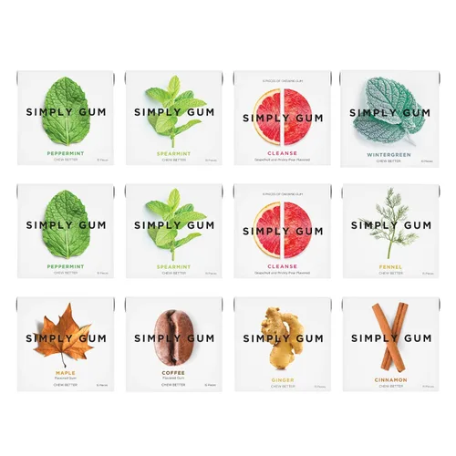 Vista 17 de SIMPLY Gum Canela, goma de mascar natural sin plástico, paquete de 6 (90 piezas) Vegano, Kosher, sin OGM, sin aspartamo y sin sorbitol