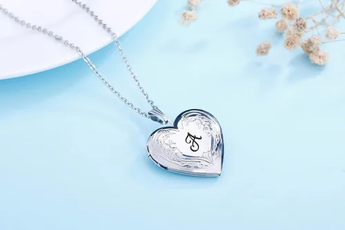 Vista 4 de YOUFENG - Collar con medallón con imágenes y letras del alfabeto A-Z, chapado en platino, regalo para mujer