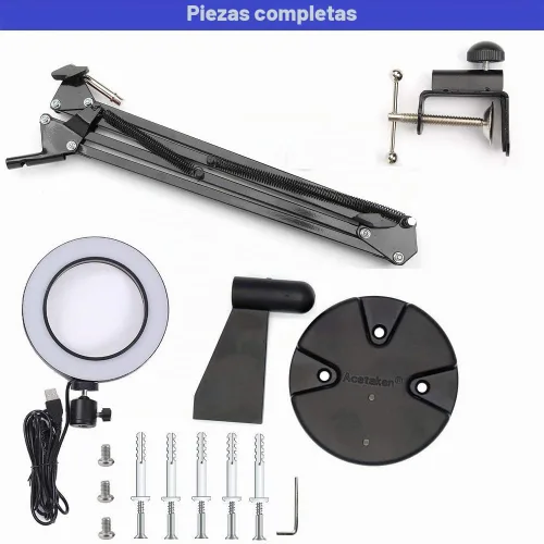 Vista 5 de Kit de luz de anillo de escritorio y pared, anillo de luz USB de 6 pulgadas con soporte de montaje para YouTube, tareas, manualidades, arquitecto